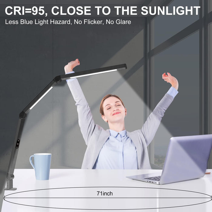 LED Desk Lamp with Clamp, Architect Desk Lamp with Dual Light and Adjustable Swing Arm, Clip-on Eye-Care 4 CCT Modes & 5