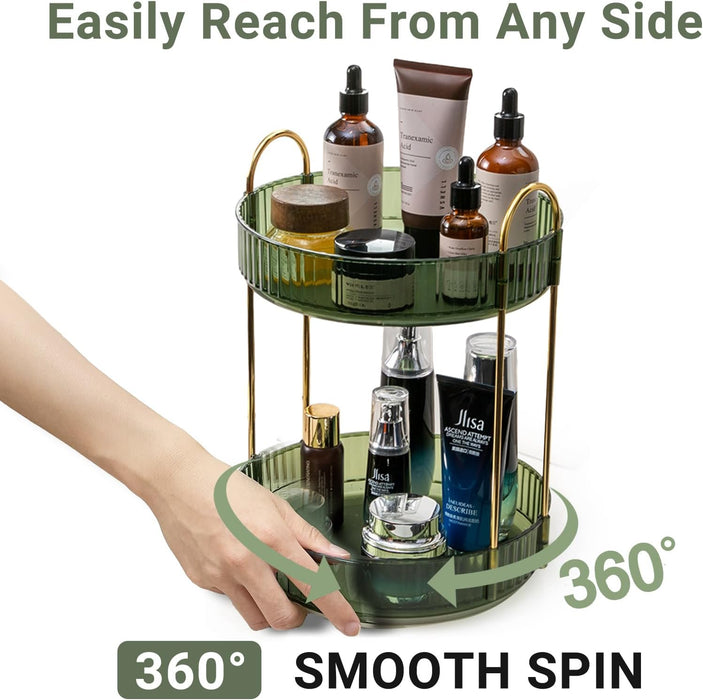 360 Rotating Makeup Organizer for Vanity,2 Tier Large Capacity Skincare Organizers,Bathroom Counter Organizer, Spinning 