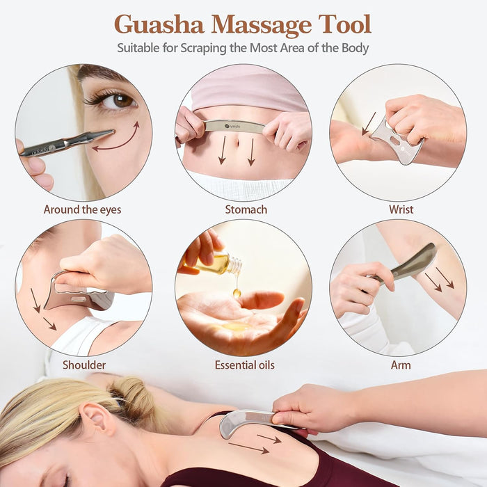 6-in-1 304 Stainless Steel Muscle & Fascia Scraper Tool Set, for Body Skin Massage and Sore Muscles, Myofascial, Iastm Tools, Soft Tissue Mobilization Tools, Full Body Gua Sha Kit, Gift-for Her