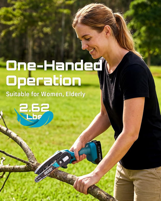 Mini Chainsaw, 6-inch Mini Chainsaw Cordless, Handheld Electric Power Chain Saw with 2 Batteries, for Tree Trimming Wood
