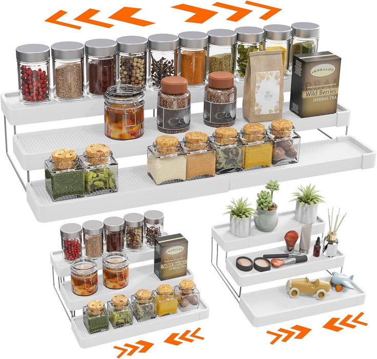 Expandable Spice Rack Organizer for Cabinet - 3 Tier Adjustable Cabinet Spice Organizer Easy Visibility - Spice Organize