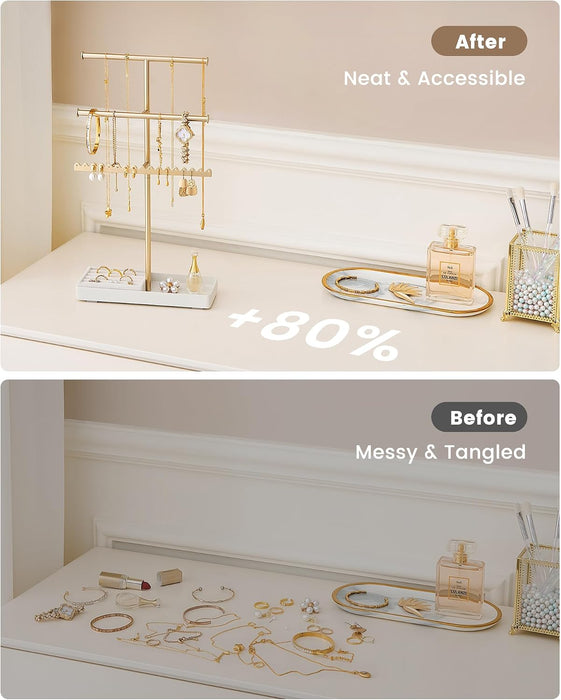 3-Tier Jewelry Organizer Stand, Metal Jewellery Holder, Dresser Display Rack for Necklace Earring Bracelets Rings, Gift 