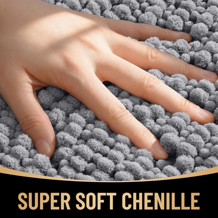 Thick Chenille Bathroom Rugs 30x20, Soft Absorbent Bath Mat, Grey