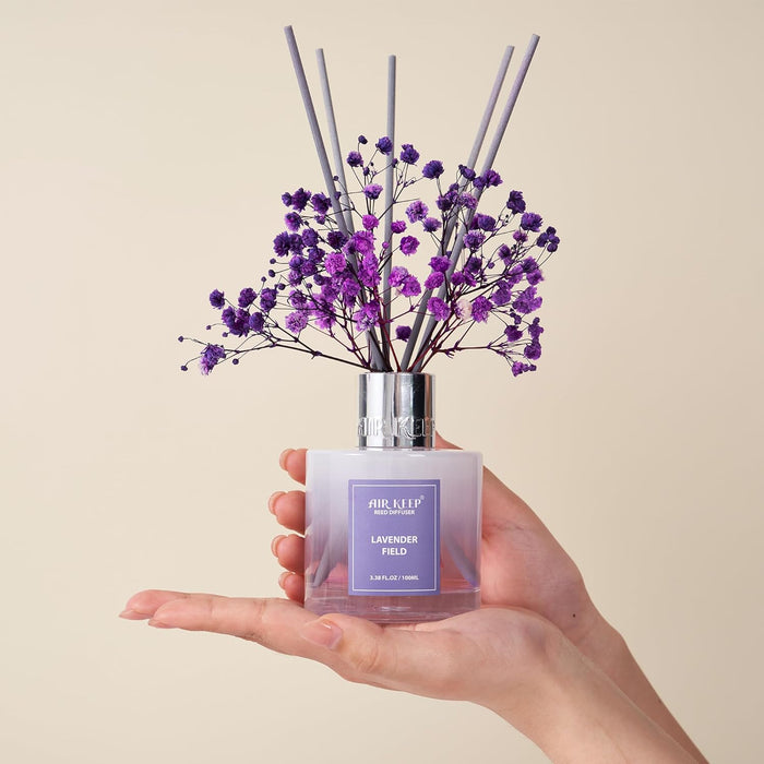 Reed Diffuser Set,3.38 fl oz (100 ml) - Lavender Field Oil Diffusers with 8 Reed Sticks, Home Fragrance Reed Diffuser for Bathroom Shelf Decor