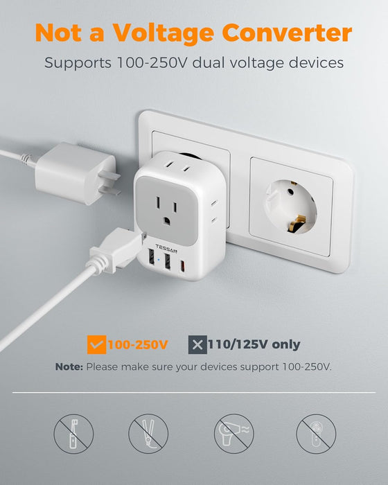 European Travel Plug Adapter 2 Pack, Type C Plug