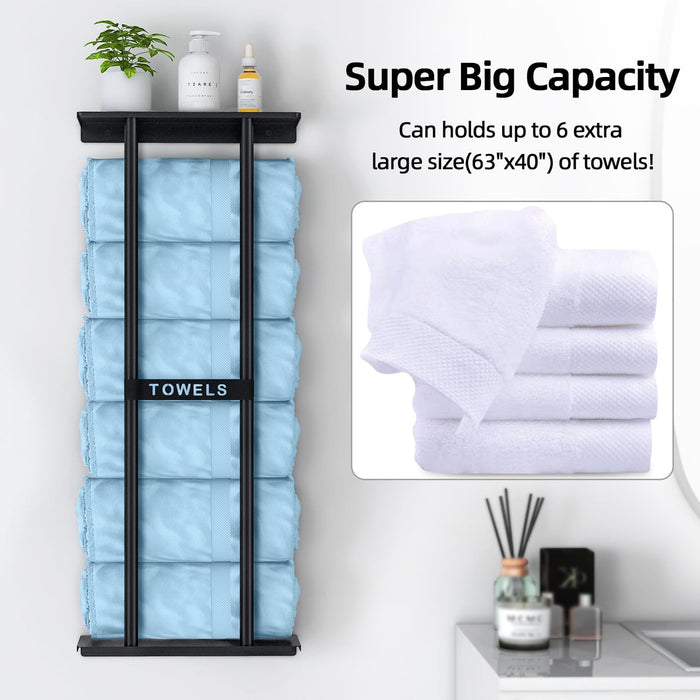 Towel Racks for Bathroom, Bathroom Towel Storage Wall Mounted 30 inch with Shelf Can Holds 6 Large Towels, Wall Towel Ra