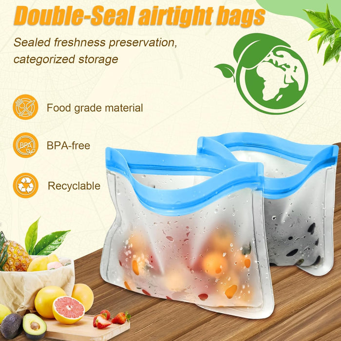 Reusable Silicone Food Storage Bags, 10 Pack 4 Size Leak proof Dishwasher Safe Reusable Freezer Bags for Food Storage Co