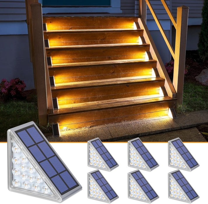 Solar Step Lights,6 Pack Warm White Solar Stair Lights Outdoor Waterproof IP67 Auto On Off,Solar Lights for Steps,Stair,Patio,Yard,Porch,Front Door,Sidewalk,Deck Decor