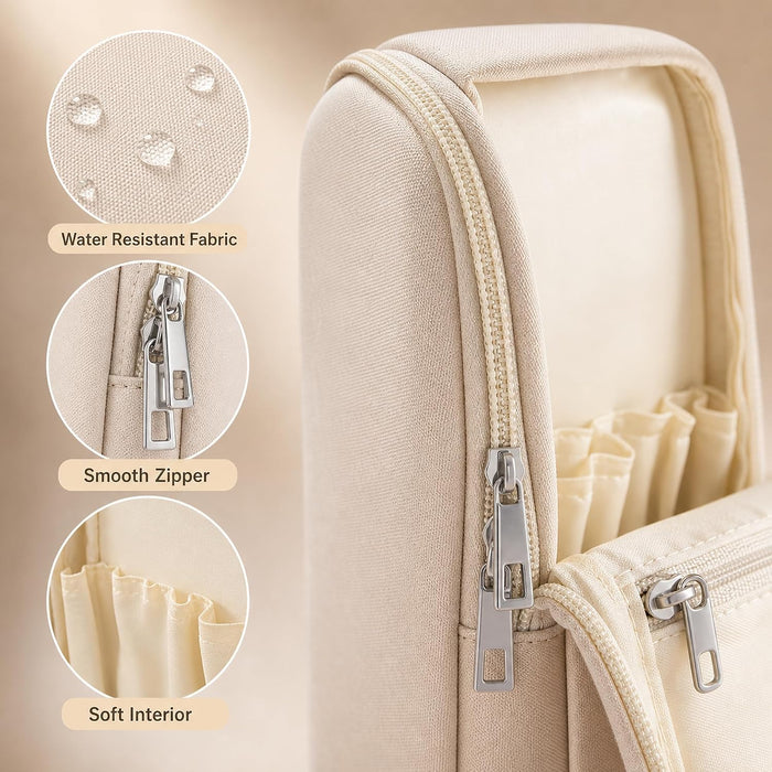 Small Standing Makeup Brush Bag & Holder, Beige Travel Cosmetic Case