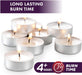 Unscented Tea Light Candles 100 Pack | 4 hours, White, Smokeless, Dripless Small Votive Paraffin Tealights | Long-Lasting for Home, Shabbat, Weddings, Events, Emergencies | Mini Candles Bulk