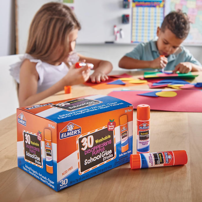 Elmer's Disappearing Purple School Glue Sticks, Washable, 7 Grams, 30 Count - Posters, Back to School, Bulk Pack for Cla