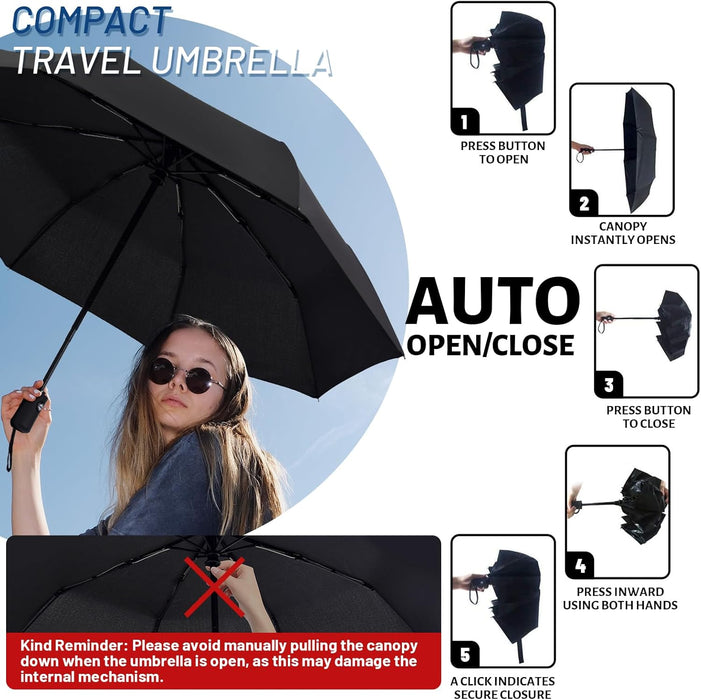 Travel Umbrella - Windproof Automatic Compact Umbrellas for Rain