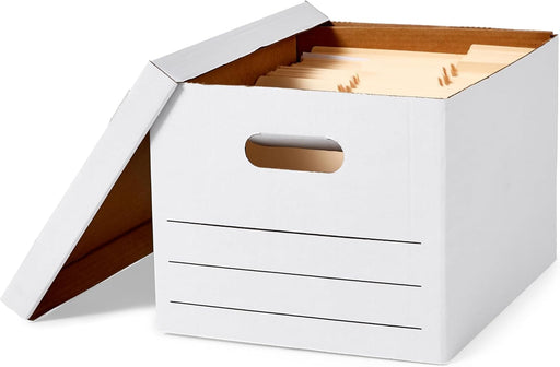 Storage/Filing Boxes with Lift-Off Lid, Letter/Legal Size, Collapsible, Tape-Free Assembly, White, 16.2" L x 12.5" W x 1