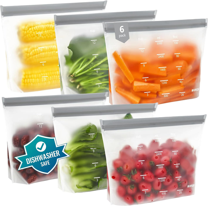 Reusable Bags Dishwasher Safe, BPA Free Reusable Gallon Freezer Bags, Stand Up Leakproof Food Storage Bags for Marinate 