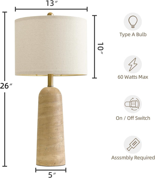 Modern Table Lamp Set of 2, Warm Beige Resin Lamp with Natural Stone Look, 27.25" Lamps for Living Room with Linen Shade