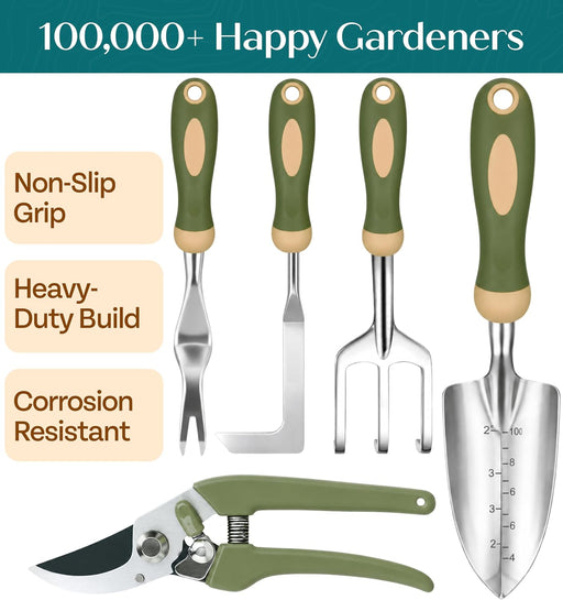 Heavy Duty Gardening Tools - Gardening Gifts for Women, Men, Mom, Dad - Durable, Ergonomic Garden Tools Set (Floral)
