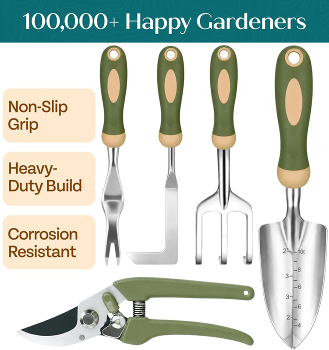 Heavy Duty Gardening Tools - Gardening Gifts for Women, Men, Mom, Dad - Durable, Ergonomic Garden Tools Set (Floral)