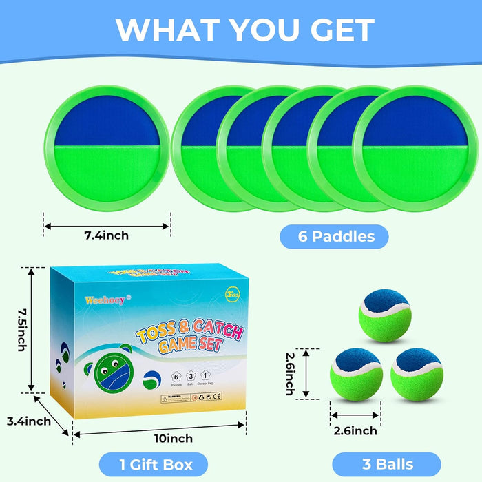 Kids Outdoor Games, Toss and Catch Ball Set, 6 Paddles 3 Balls Gift Box