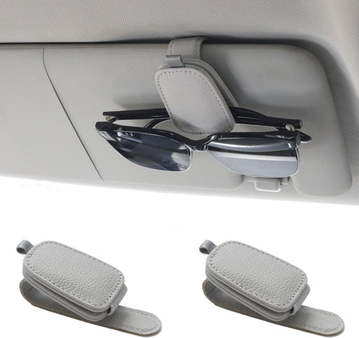 Magnetic Leather Sunglasses Holder for Car, 2 Packs (Silver Grey)