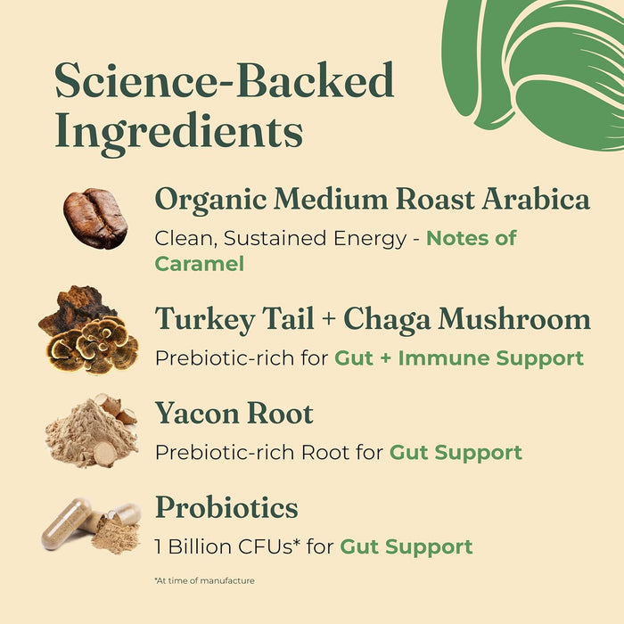 Four Sigmatic Gut Health Organic Coffee Pods | Medium Roast Probiotic K Cups with Chaga and Turkey Tail | Immune Boostin