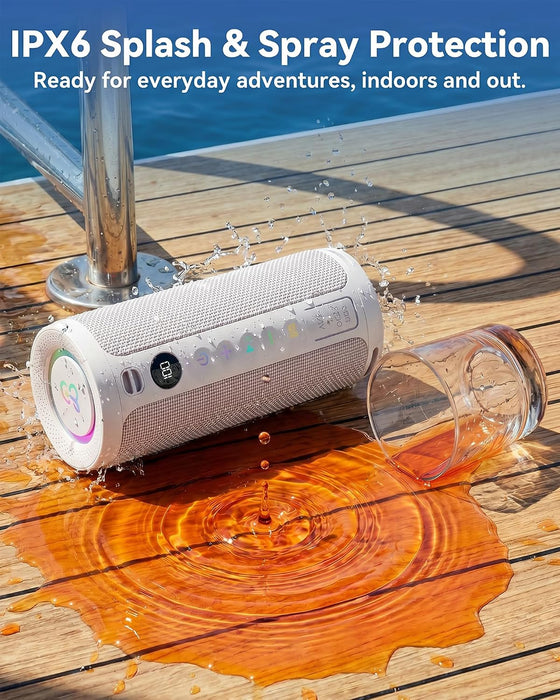 Roar 3 Portable Bluetooth Speaker,20W Powerful Sound with Deep Bass,IPX6 Waterproof,24H Playtime,Bluetooth 5.4,RGB Lights,Wireless TWS Pairing (White)