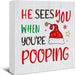 Christmas Bathroom Decorations, Funny Christmas Wood Sign Decor 5x5 Inches