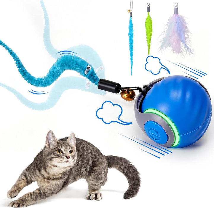 Interactive Cat Toy Ball - Automatic Interactive Cat Toys for Indoor Cats with 3 Tails, 2 Speeds Rechargeable Cat Enrich