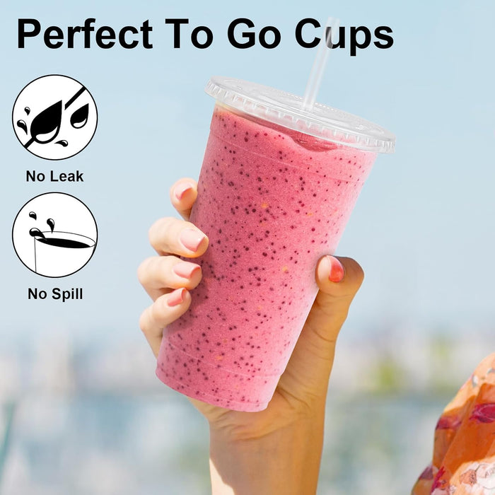 100 Pack 20 oz Plastic Coffee Cups with Lids, Disposable Clear Cups