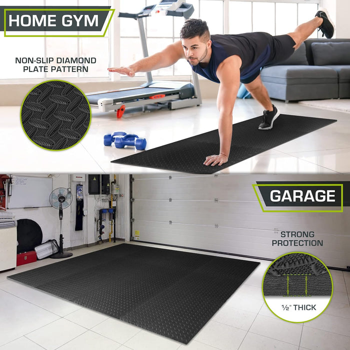 Exercise Puzzle Mat ½-inch, EVA Interlocking Foam Floor Tiles for Home Gym, Workout Equipment, Kids Play Areas, Black, 48 SQ FT - 12 Tiles