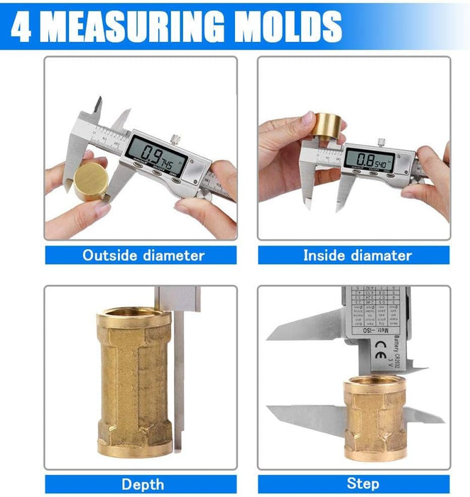 Digital Caliper Measuring Tool, Stainless Steel Vernier Caliper Digital Micrometer with Large LCD Screen, Easy Switch fr