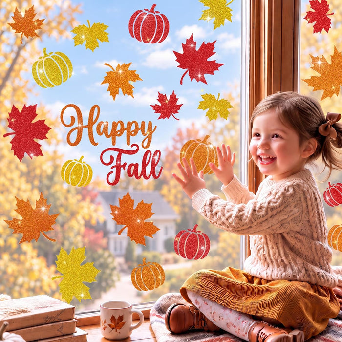 Glitter Fall Window Clings Autumn Thanksgiving Window Stickers Decals Decor