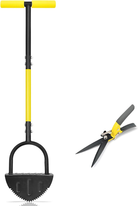 Professional Edge Lawn Tool, Heavy Duty Steel Half Moon & Saw-Tooth Blade for Clean Borders, Long Handle Reduces Back Strain, Manual Edger Ideal for Garden Edges, Sidewalks, Flower Beds