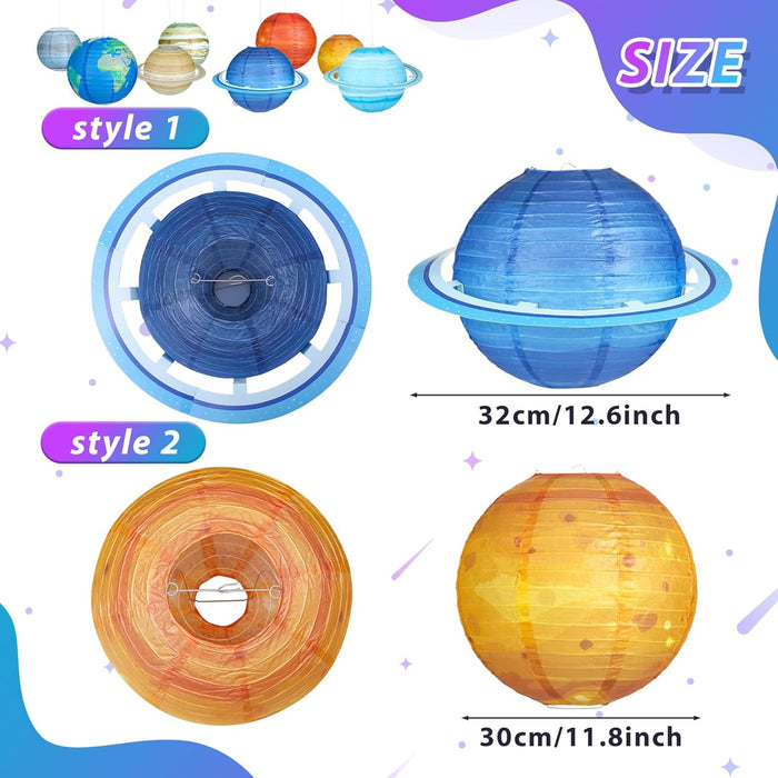 8pcs Planet Paper Lanterns, 12 Inch Outer Space Party Decorations