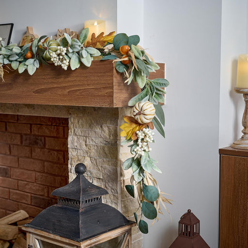 6ft Fall Garland for Mantle with Pumpkins