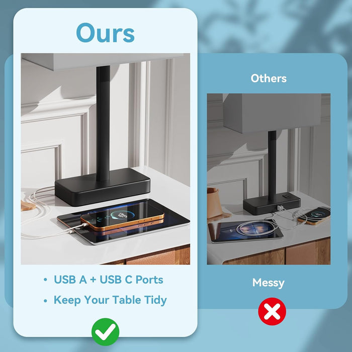 Touch Lamps for Nightstand Set of 2, Lamp for Bedroom Living Room with USB
