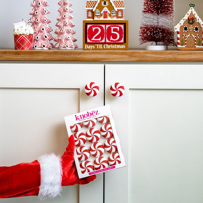 12pk Red Peppermint Decorative Knob Covers for Christmas Holiday