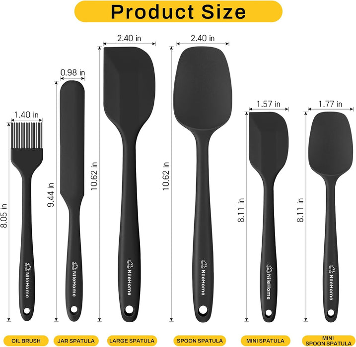 6 Pieces Silicone Spatula Set with Silicone Brush,Mixing-Black