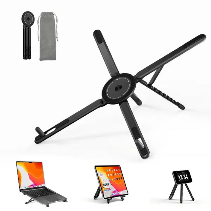 Viozon Ergonomic Portable Laptop Stand for Desk - Foldable Adjustable Aluminum PC Riser with Magnetic Phone Holder, Work & Office Accessories for Home Office (10-16” Laptops, 4-13” Phones/Tablets, Silver)