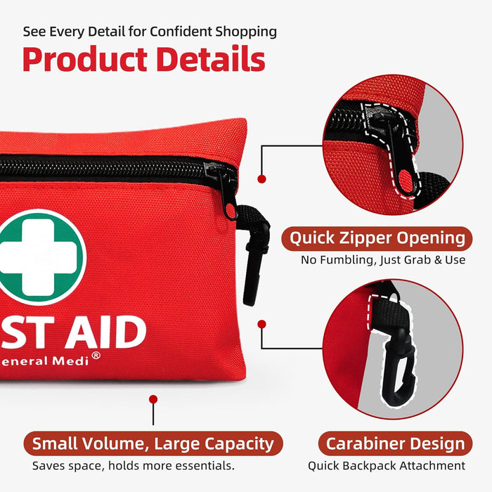 Mini First Aid Kit, 110 Piece Small First Aid Kit - Includes Emergency Foil Blanket, Scissors for Travel, Home, Office, 