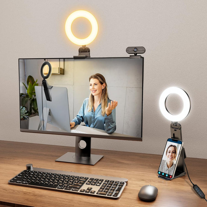 Ring Light for Laptop Desk Clip On,Small Computer Video Conference Lighting with Stand for Phone/Webcam/Monitor,5" Porta