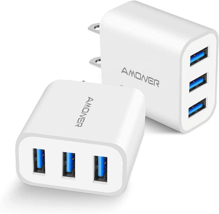 USB Wall Charger,  2Pack 15W 3-Port USB Charger Block iPhone Cube Charging Blocks for iPhone 14/13/12/11/X/XR/X/8/7/6, Galaxy, Android Phones and More