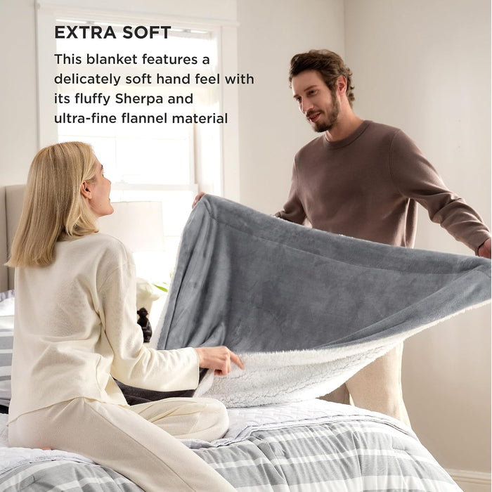 GentleSoft Sherpa Fleece Throw Blanket for Couch, Non-Heated, Thick & Warm Cozy Comfort Blanket for Winter Fall, Soft Fuzzy Plush Throw Gifts for Women and Men, Grey, 50x60 Inches