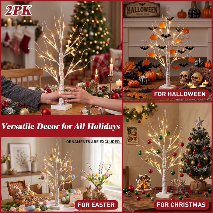 Christmas Decorations, 2FT Birch Tree with LED Lights, Warm White Light up Tree Lamp, Artificial Trees for Home Table In