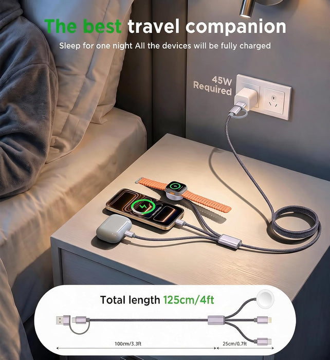 2Pack Travel Essentials for Apple Watch Charger,3-in-2 Multi Charging Cable