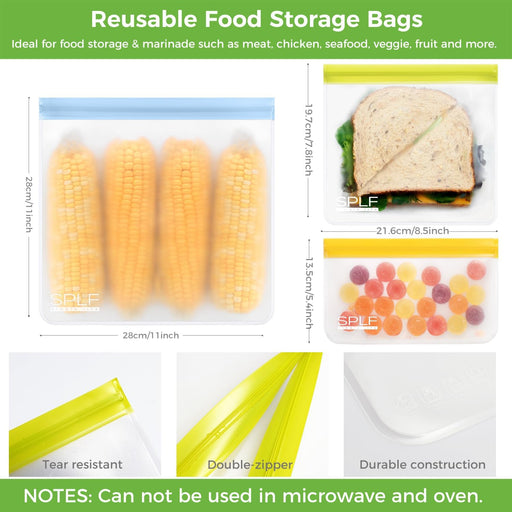 12 Pack Dishwasher Safe Reusable Freezer Bags, Multicolor