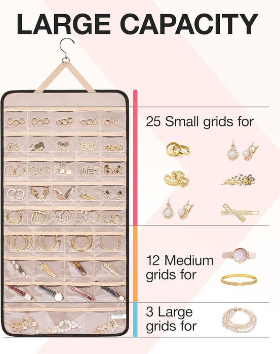 Hanging Jewelry Organizer Necklace/Earring/Ring 2-Sided XL Black