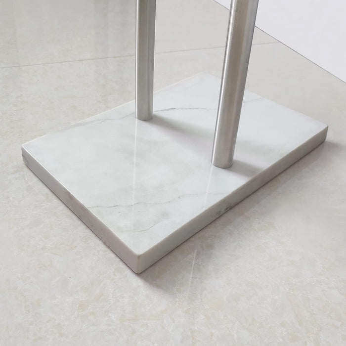 40 Inch Standing Towel Rack Double-T Shape Tall Bath Towel Sheet Holder with Marble Design Base for Bathroom Floor Next 