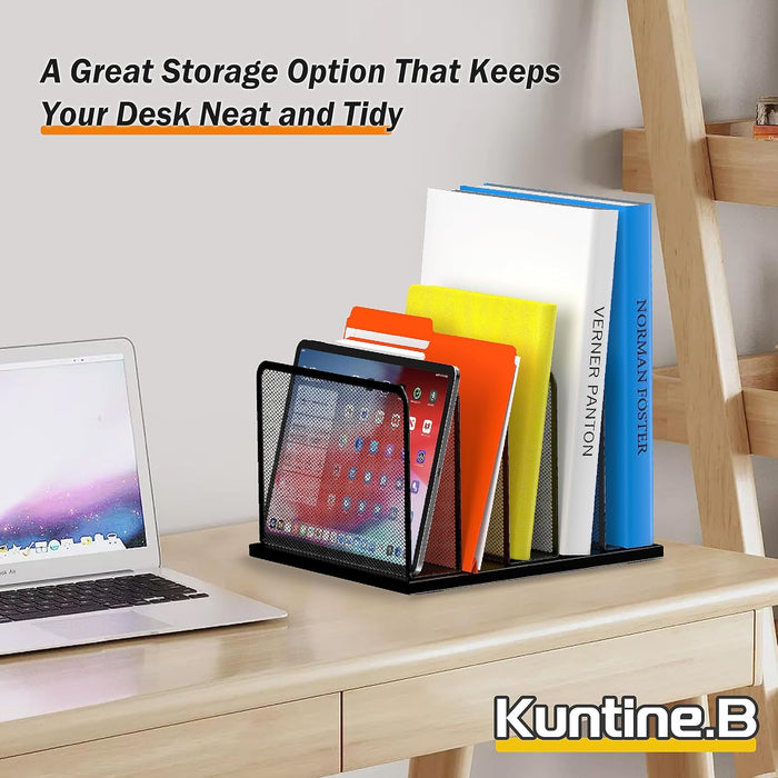 Desk File Organizer Upright Mesh Desktop Organizer File Sorter Office Organization File Holder for Home, Office & Classroom (Black, 1 Pack 5-Section)
