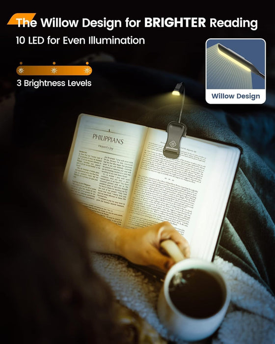 Willow Book Light for Reading in Bed, 10 LED Bright Reading Light