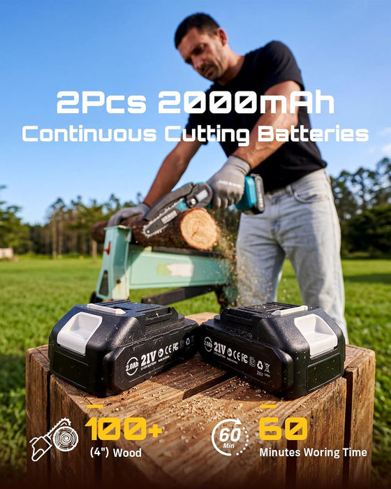 Mini Chainsaw, 6-inch Mini Chainsaw Cordless, Handheld Electric Power Chain Saw with 2 Batteries, for Tree Trimming Wood